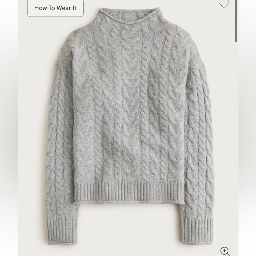 J Crew Gray Cable Knit Cashmere Sweater